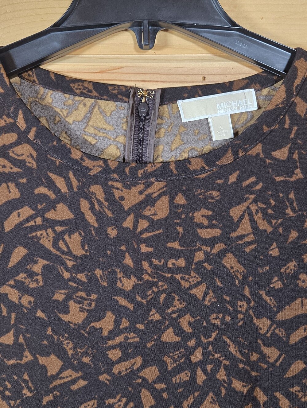 Michael Kors Drop Waist Pleated Hem Abstract Print Dress Large Brown Black EUC